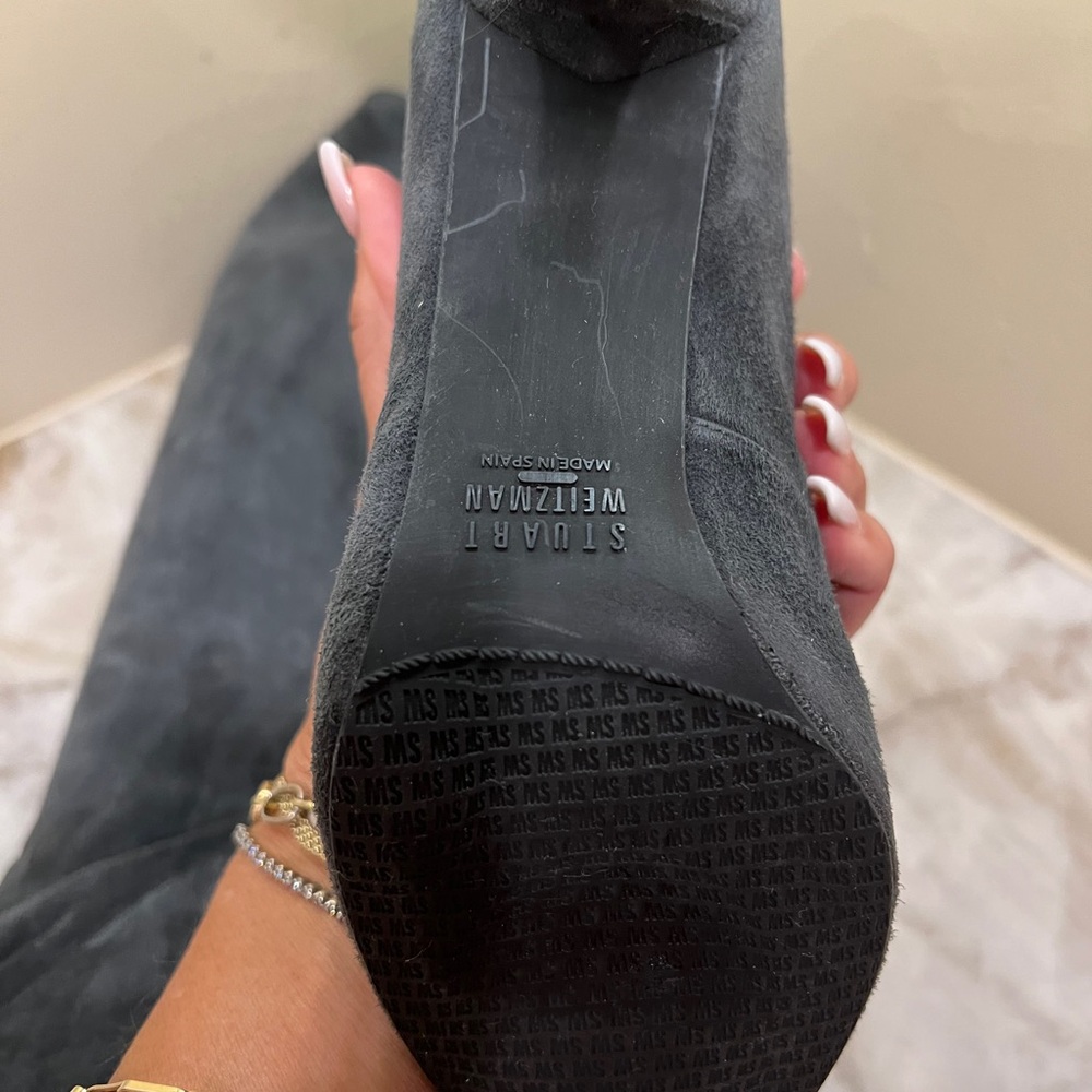 Stuart Weitzman tall suede boots - gray color fall booties - Picture 5 of 6